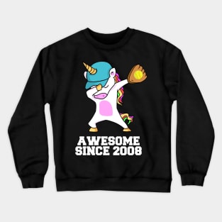 Softball Player 2008 Dabbing Unicorn 15th BDay Crewneck Sweatshirt